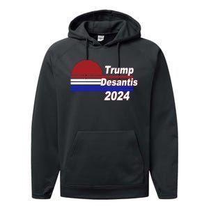 Trump Desantis 2024 Red White And Blue Simple Performance Fleece Hoodie