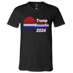 Trump Desantis 2024 Red White And Blue Simple V-Neck T-Shirt