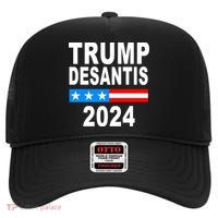 Trump Desantis 2024 US Flag High Crown Mesh Back Trucker Hat