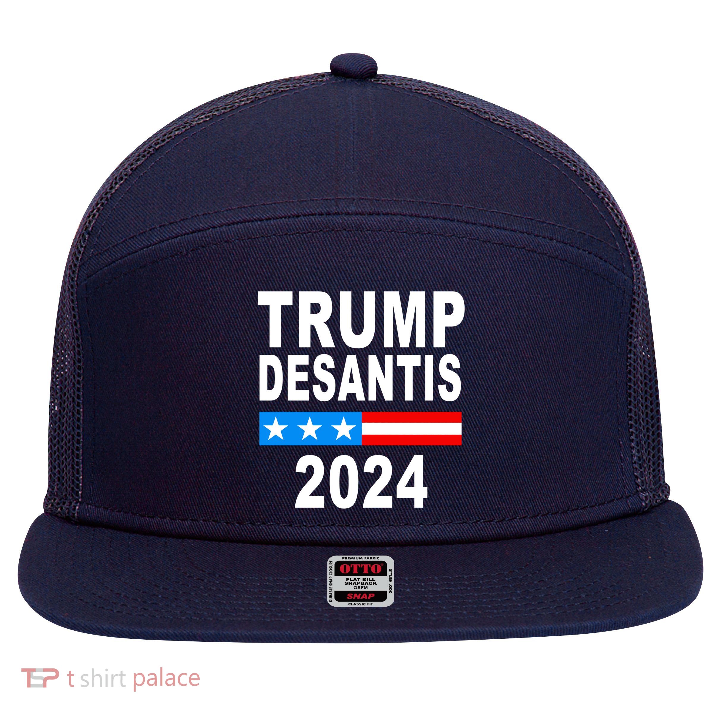 Trump Desantis 2024 US Flag 7 Panel Mesh Trucker Snapback Hat