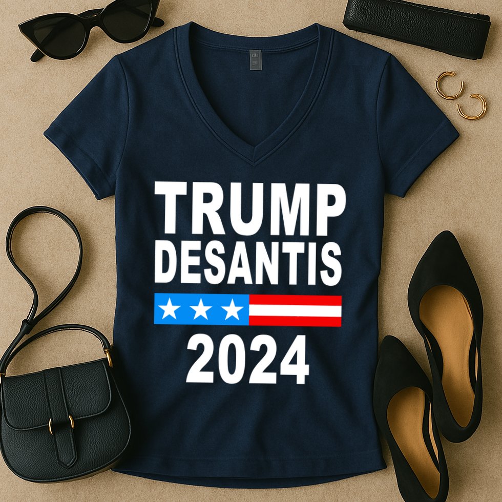 Trump Desantis 2024 US Flag Women's V-Neck T-Shirt