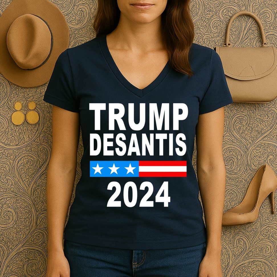 Trump Desantis 2024 US Flag Women's V-Neck T-Shirt