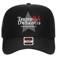 Trump DeSantis 24 Make America Florida High Crown Mesh Back Trucker Hat