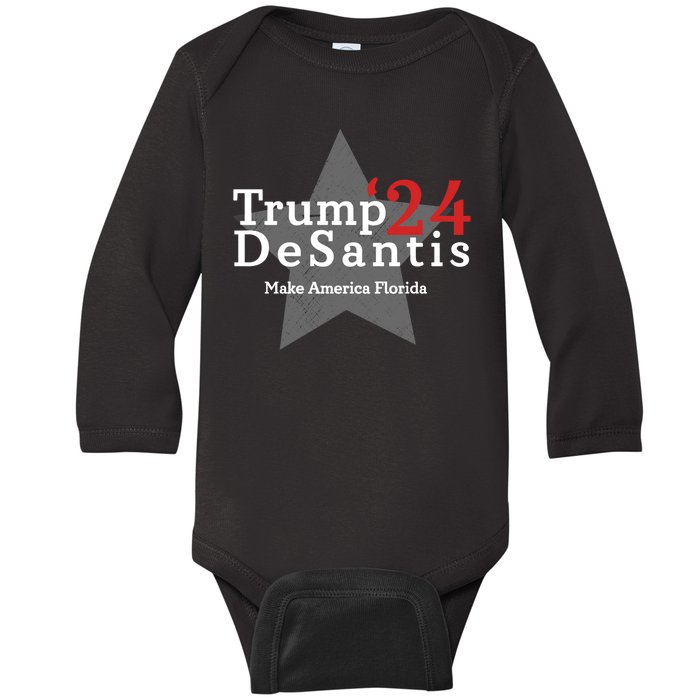 Trump DeSantis 24 Make America Florida Baby Long Sleeve Bodysuit