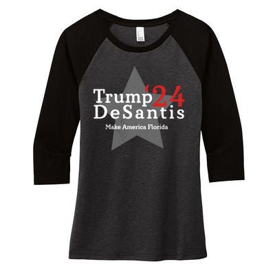 Trump DeSantis 24 Make America Florida Women's Tri-Blend 3/4-Sleeve Raglan Shirt