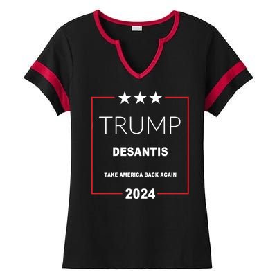 Trump Desantis Take America Back Again 2024 Ladies Halftime Notch Neck Tee