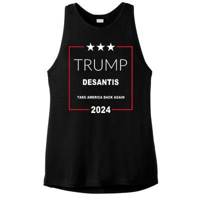 Trump Desantis Take America Back Again 2024 Ladies PosiCharge Tri-Blend Wicking Tank