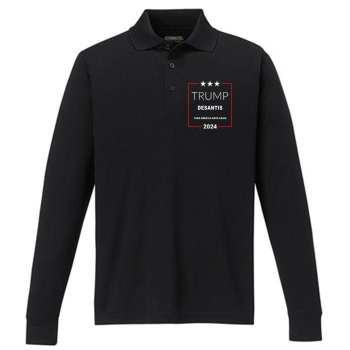 Trump Desantis Take America Back Again 2024 Performance Long Sleeve Polo