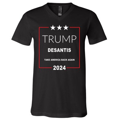 Trump Desantis Take America Back Again 2024 V-Neck T-Shirt