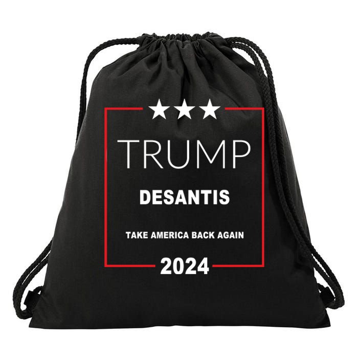 Trump Desantis Take America Back Again 2024 Drawstring Bag