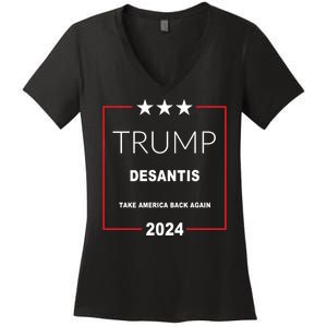 Trump Desantis Take America Back Again 2024 Women's V-Neck T-Shirt