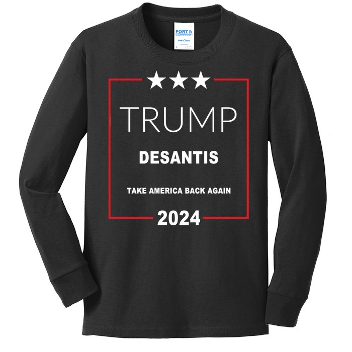 Trump Desantis Take America Back Again 2024 Kids Long Sleeve Shirt