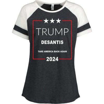 Trump Desantis Take America Back Again 2024 Enza Ladies Jersey Colorblock Tee