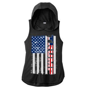 Trump Distressed USA Flag Ladies PosiCharge Tri-Blend Wicking Draft Hoodie Tank