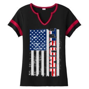 Trump Distressed USA Flag Ladies Halftime Notch Neck Tee