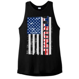 Trump Distressed USA Flag Ladies PosiCharge Tri-Blend Wicking Tank