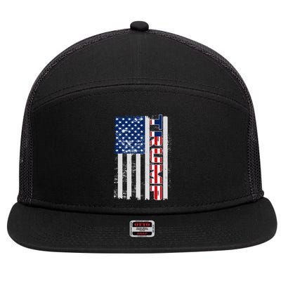 Trump Distressed USA Flag 7 Panel Mesh Trucker Snapback Hat