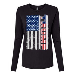 Trump Distressed USA Flag Womens Cotton Relaxed Long Sleeve T-Shirt