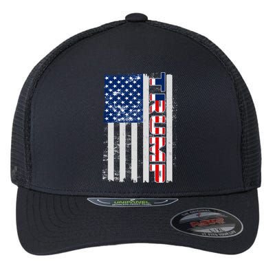 Trump Distressed USA Flag Flexfit Unipanel Trucker Cap