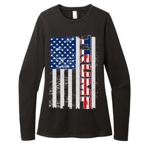 Trump Distressed USA Flag Womens CVC Long Sleeve Shirt