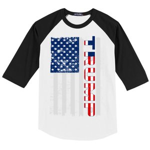 Trump Distressed USA Flag Baseball Sleeve Shirt