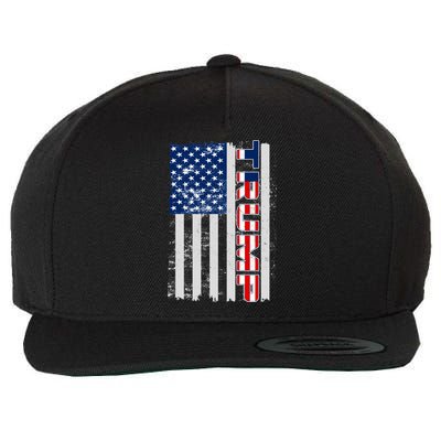 Trump Distressed USA Flag Wool Snapback Cap