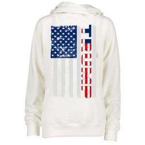 Trump Distressed USA Flag Womens Funnel Neck Pullover Hood