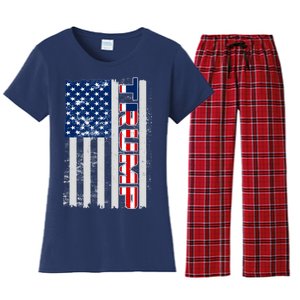 Trump Distressed USA Flag Women's Flannel Pajama Set