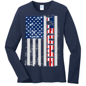 Trump Distressed USA Flag Ladies Long Sleeve Shirt