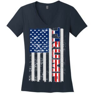 Trump Distressed USA Flag Women's V-Neck T-Shirt