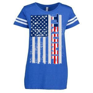 Trump Distressed USA Flag Enza Ladies Jersey Football T-Shirt