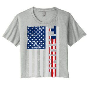 Trump Distressed USA Flag Women's Crop Top Tee