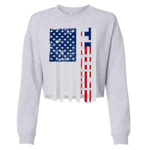 Trump Distressed USA Flag Cropped Pullover Crew