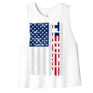 Trump Distressed USA Flag Women's Racerback Cropped Tank