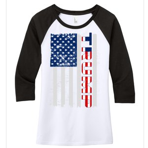 Trump Distressed USA Flag Women's Tri-Blend 3/4-Sleeve Raglan Shirt