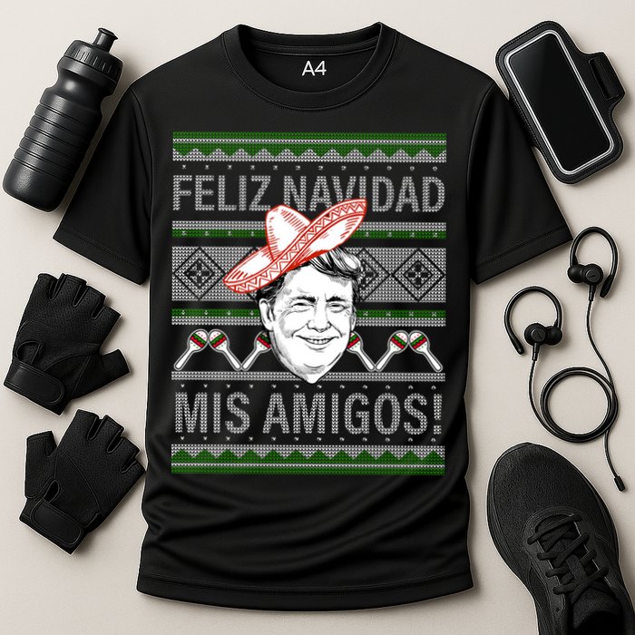 Trump Feliz Navidad Ugly Christmas Sweater Cooling Performance Crew T-Shirt
