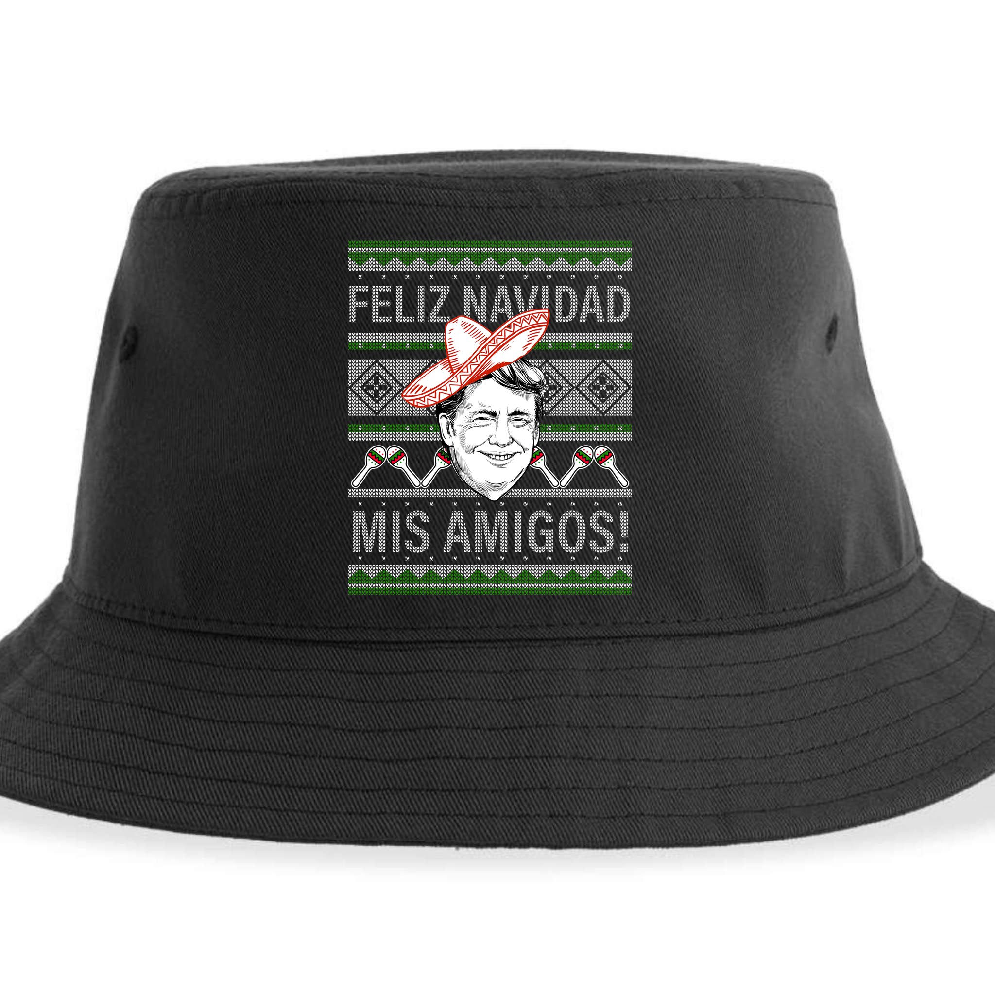 Trump Feliz Navidad Ugly Christmas Sweater Sustainable Bucket Hat