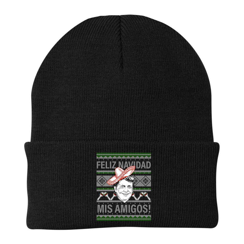 Trump Feliz Navidad Ugly Christmas Sweater Beanie