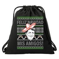 Trump Feliz Navidad Ugly Christmas Sweater Drawstring Bag