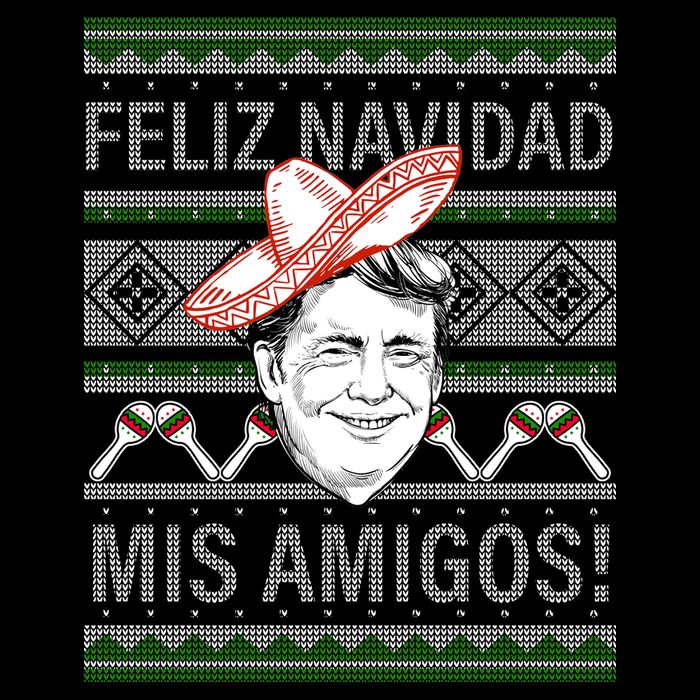 Trump Feliz Navidad Ugly Christmas Sweater Drawstring Bag