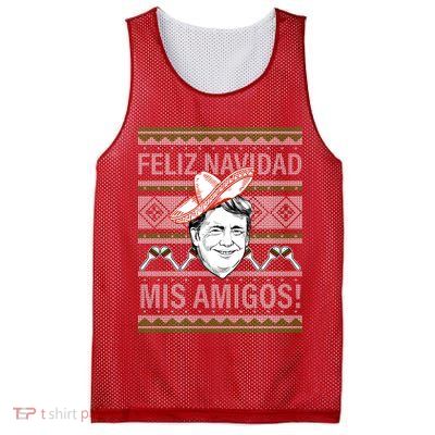 Trump Feliz Navidad Ugly Christmas Sweater Mesh Reversible Basketball Jersey Tank