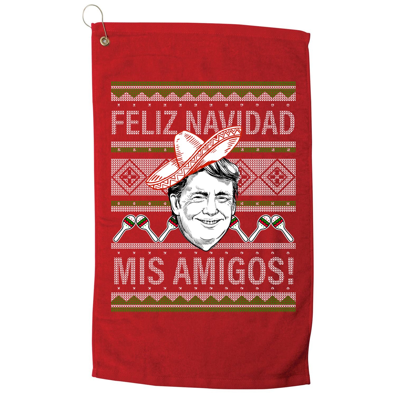 Trump Feliz Navidad Ugly Christmas Sweater Golf Towel