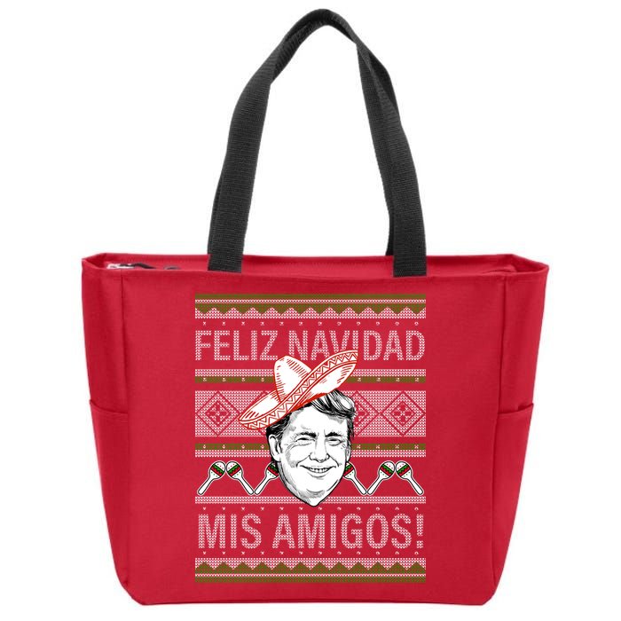 Trump Feliz Navidad Ugly Christmas Sweater Zip Tote Bag