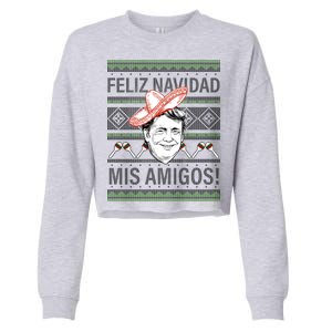 Trump Feliz Navidad Ugly Christmas Sweater Cropped Pullover Crew