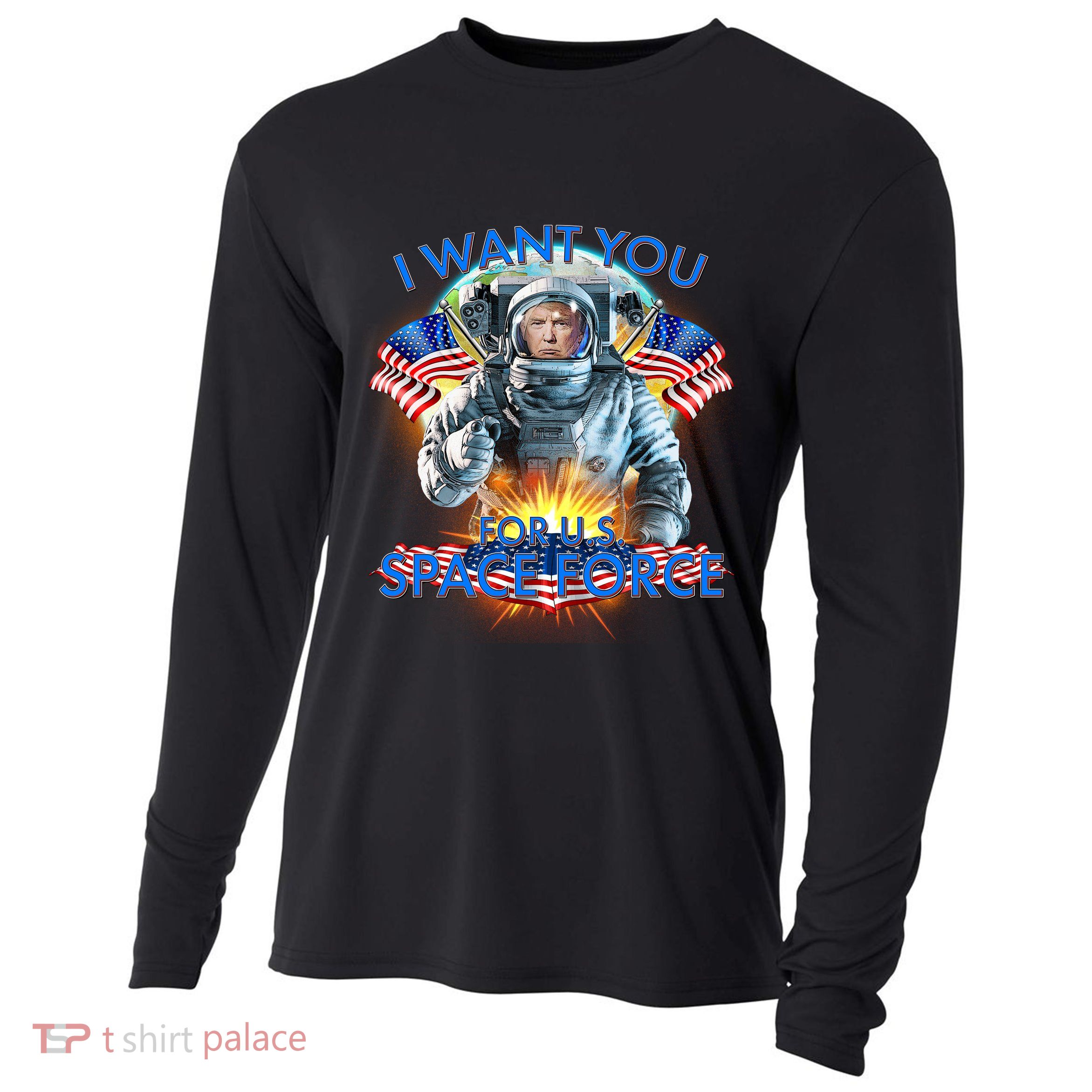 Trump I Want You For US Space Force Cooling Performance Long Sleeve Crew