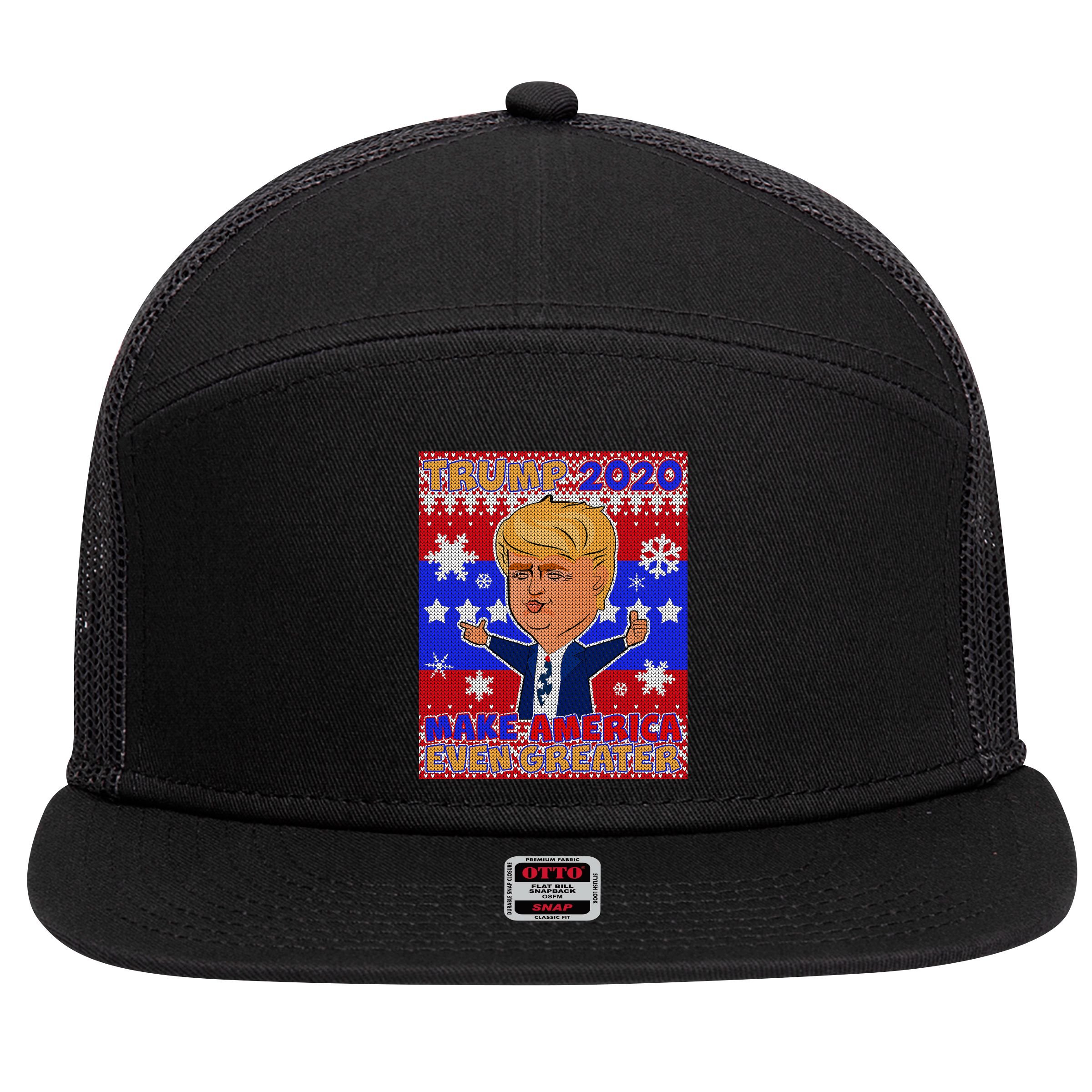 Trump Make America Even Greater Ugly Christmas Sweater 7 Panel Mesh Trucker Snapback Hat