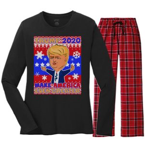 Trump Make America Even Greater Ugly Christmas Sweater Women's Long Sleeve Flannel Pajama Set 