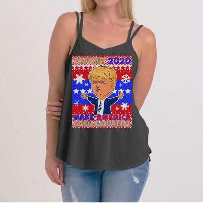 Trump Make America Even Greater Ugly Christmas Sweater Women's Strappy Tank