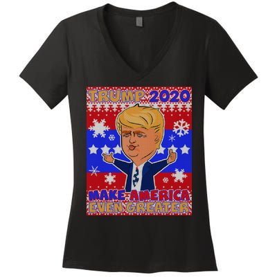 Trump Make America Even Greater Ugly Christmas Sweater Women's V-Neck T-Shirt
