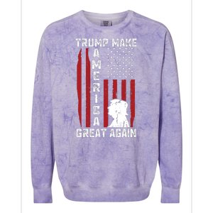 Trump Make America Great Again Distress Flag Colorblast Crewneck Sweatshirt